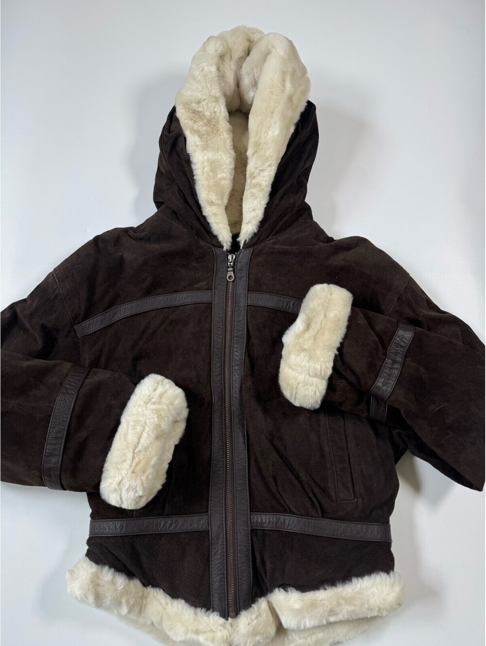 Vintage 80s 90s Wilsons Adventure Bound Leather Aviator Jacket Faux Fur Hood S